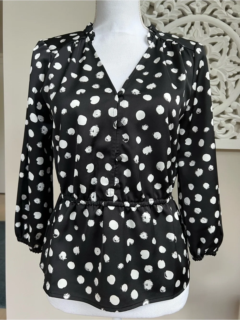 J. Crew Black & White Polka Dot Long Sleeve Blouse